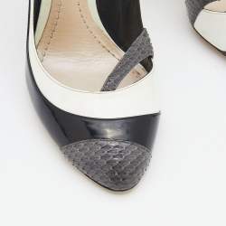 Pre Owned Dior Multicolor Leather And Snakeskin Cap Toe Pumps Size 38.5