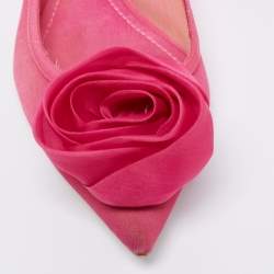 Dior Pink Fabric Flower Embellished Pointed Toe Ballet Flats Size 38.5
