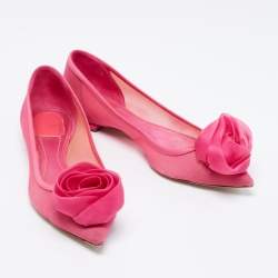 Dior Pink Fabric Flower Embellished Pointed Toe Ballet Flats Size 38.5