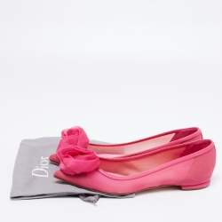 Dior Pink Fabric Flower Embellished Pointed Toe Ballet Flats Size 38.5