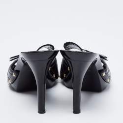مملوكة مسبقًا Dior Black Cannage Patent Leather Bow Slide Sandals Size 40