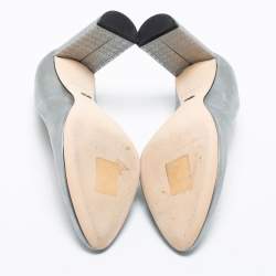 Pre Owned Dior Silver Patent Leather Cannage Block Heel Pumps Size 38