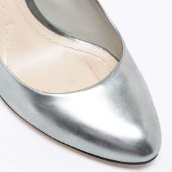 Pre Owned Dior Silver Patent Leather Cannage Block Heel Pumps Size 38