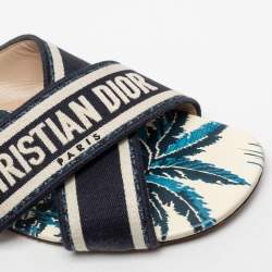 Pre Owned Dior  Navy Blue Canvas Dway Criss Cross Slide Sandals Size 39.5 