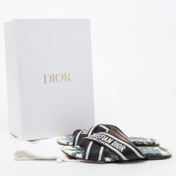 Pre Owned Dior  Navy Blue Canvas Dway Criss Cross Slide Sandals Size 39.5 