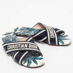 Pre Owned Dior  Navy Blue Canvas Dway Criss Cross Slide Sandals Size 39.5 