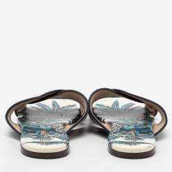 Pre Owned Dior  Navy Blue Canvas Dway Criss Cross Slide Sandals Size 39.5 