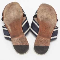 Pre Owned Dior  Navy Blue Canvas Dway Criss Cross Slide Sandals Size 39.5 
