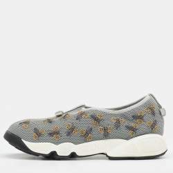 Pre Owned Dior Grey Fabric Fusion Embroidered Low Top Sneakers Size 38
