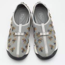 Pre Owned Dior Grey Fabric Fusion Embroidered Low Top Sneakers Size 38
