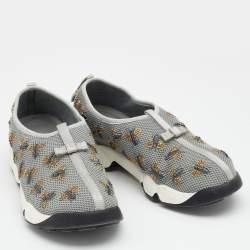Pre Owned Dior Grey Fabric Fusion Embroidered Low Top Sneakers Size 38
