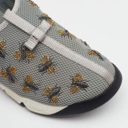 Pre Owned Dior Grey Fabric Fusion Embroidered Low Top Sneakers Size 38