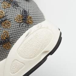 Pre Owned Dior Grey Fabric Fusion Embroidered Low Top Sneakers Size 38