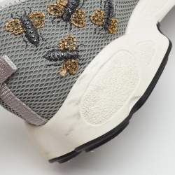 Pre Owned Dior Grey Fabric Fusion Embroidered Low Top Sneakers Size 38