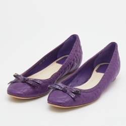 Dior Purple Quilted Leather Bow Ballet Pumps Size 38.5