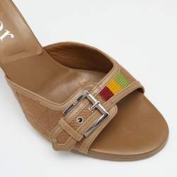 Pre Owned Dior Brown Canvas and Leather Buckle Slides Sandals Size 38.5