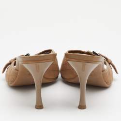 Pre Owned Dior Brown Canvas and Leather Buckle Slides Sandals Size 38.5