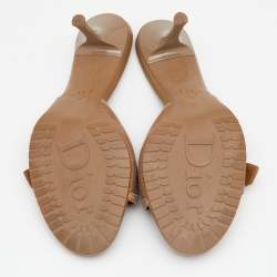 Pre Owned Dior Brown Canvas and Leather Buckle Slides Sandals Size 38.5
