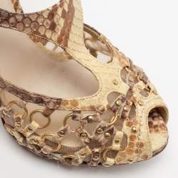 Dior Beige/Brown Python Leather T-strap Caged Sandals Size 37