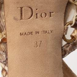 Dior Beige/Brown Python Leather T-strap Caged Sandals Size 37
