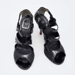 Dior Black Patent Leather And Mesh Caged Strappy Open Toe Sandals Size 37.5