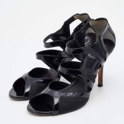 Dior Black Patent Leather And Mesh Caged Strappy Open Toe Sandals Size 37.5