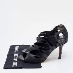 Dior Black Patent Leather And Mesh Caged Strappy Open Toe Sandals Size 37.5
