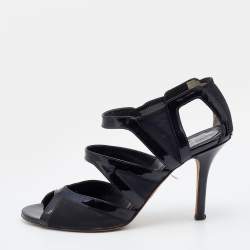 Dior Black Patent Leather And Mesh Caged Strappy Open Toe Sandals Size 37.5