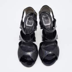 Dior Black Patent Leather And Mesh Caged Strappy Open Toe Sandals Size 37.5