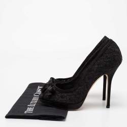 Pre Owned Dior Black Lace And Satin Peep Toe Pumps Size 38