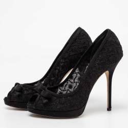 Pre Owned Dior Black Lace And Satin Peep Toe Pumps Size 38