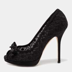 Pre Owned Dior Black Lace And Satin Peep Toe Pumps Size 38