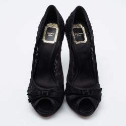 Pre Owned Dior Black Lace And Satin Peep Toe Pumps Size 38