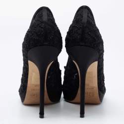 Pre Owned Dior Black Lace And Satin Peep Toe Pumps Size 38