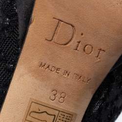 Pre Owned Dior Black Lace And Satin Peep Toe Pumps Size 38