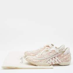 Pre Owned حذاء رياضي ديور جلد وكانفاس أبيض/وردي بعنق منخفض مقاس 40