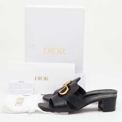 Pre Owned Dior Black Leather 30 Montaigne Slide Sandals Size 38.5
