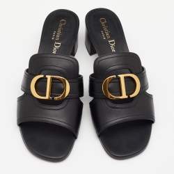Pre Owned Dior Black Leather 30 Montaigne Slide Sandals Size 38.5