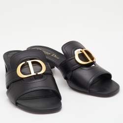 Pre Owned Dior Black Leather 30 Montaigne Slide Sandals Size 38.5