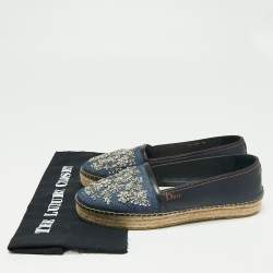 Pre Owned Dior Two-Tone Crystal Embellished Denim and Leather Flat Espadrilles Size 40
