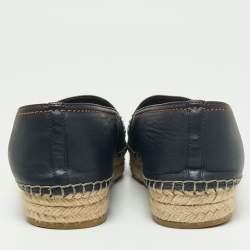 Pre Owned Dior Two-Tone Crystal Embellished Denim and Leather Flat Espadrilles Size 40