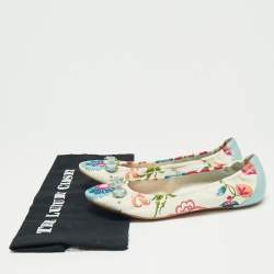 Pre Owned Dior Multicolor Floral Print Fabric and Leather Round Toe Ballet Flats Size 40.5