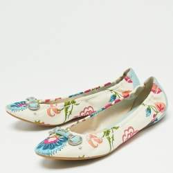 Pre Owned Dior Multicolor Floral Print Fabric and Leather Round Toe Ballet Flats Size 40.5