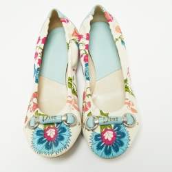 Pre Owned Dior Multicolor Floral Print Fabric and Leather Round Toe Ballet Flats Size 40.5