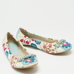 Pre Owned Dior Multicolor Floral Print Fabric and Leather Round Toe Ballet Flats Size 40.5