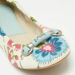 Pre Owned Dior Multicolor Floral Print Fabric and Leather Round Toe Ballet Flats Size 40.5