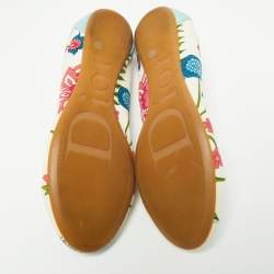 Pre Owned Dior Multicolor Floral Print Fabric and Leather Round Toe Ballet Flats Size 40.5