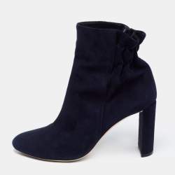 Pre Owned Dior Navy Blue Suede Ankle Length Boots Size 39.5