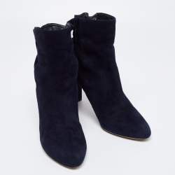 Pre Owned Dior Navy Blue Suede Ankle Length Boots Size 39.5