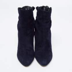 Pre Owned Dior Navy Blue Suede Ankle Length Boots Size 39.5